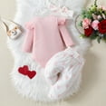 thumbnail image 4 of Youmylove Baby Girl Clothes Long Sleeve Valentine's Day Ribbed Romper Bodysuit Heart Prints Bell Bottoms Pants Outfits Girls Active Playwear Set, 4 of 4