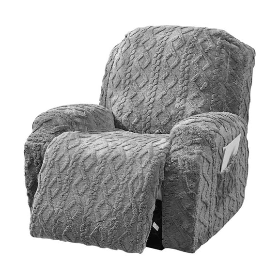 Lzvxtym Recliner Chair Covers,4 Pcs Recliner Slipcovers,Non Slip Elasticity Covers for Chair with Pocket,Soft Fuzzy Couch Covers for Home,Gray