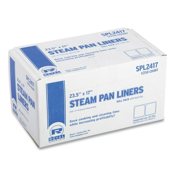 AmerCareRoyal SPL2417 17 in. x 23.5 in. Steam Pan Liners for 1/2-Size Pans Includes Twist-Ties - Clear (250/Carton)