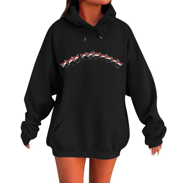 WILLBEST Sudadera para Mujer, Estilo Casual de Invierno, con Estampado Navideño Del Alfabeto, Cordón Ajustable, Bolsillo y Manga Larga Mediana