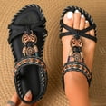 thumbnail image 2 of Rokment Womens Bohemian Beach Wedge Low Heels Dressy Sandals Ethnic Vintage Rhinestones Heart Charms Elastic Ankles Strap Comfortable Dress Walking Summer Shoes A Size 6, 2 of 6