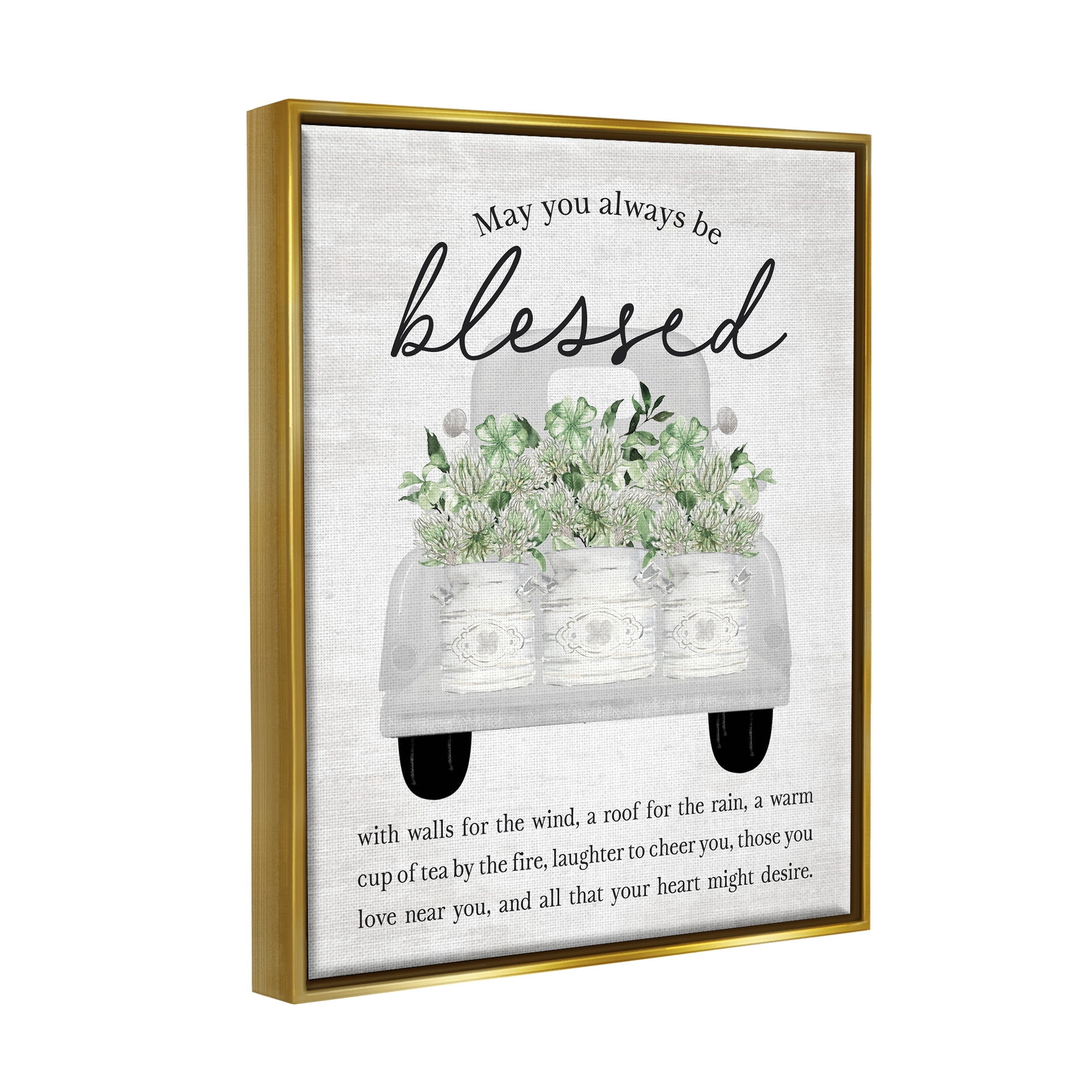 Stupell Industries Always Be Blessed Proverb Transportation Painting Gold Floater Framed Canvas Art Print Wall Art, 17 x 21