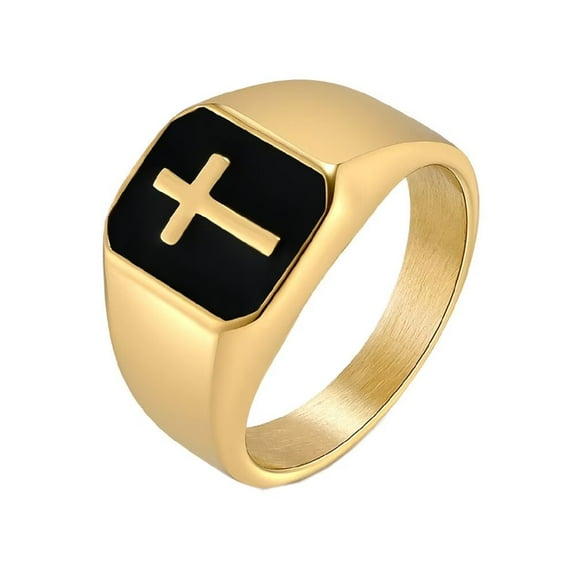 PAMTIER Men's Stainless Steel Enamel High Polished Cross Prayer Lucky Ring Gold Size 7