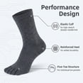 thumbnail image 2 of 5 Pairs Dark Gray Men's Cotton Five Finger Crew Socks, Breathable Athletic Running Toe Socks One Size Fits Most US 6-14, 2 of 7