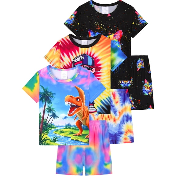WIBACKER 3-12Years Kids Boys 2-Piece Pajamas 3D Dinosaur Short Sleeve Cool Summer PJ Set Toddler Sleepwear