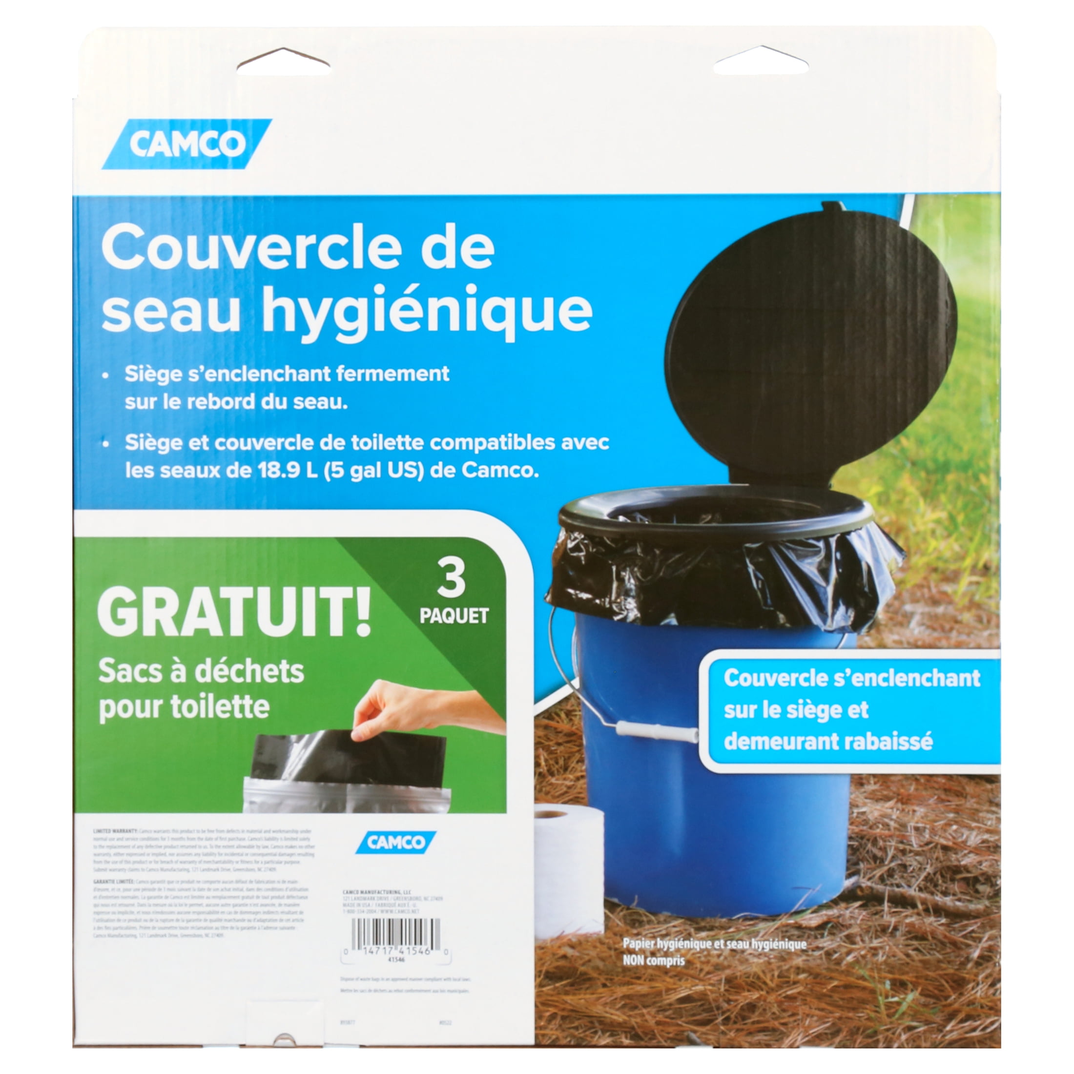 Camco RV Toilet Bucket with Lid and Leak Proof Waste Bags (41546)