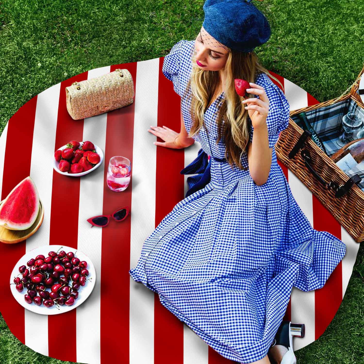 Round Tablecloth Red White Vintage Striped Waterproof Oil Proof Polyester Table Cloth Cover Decor for Home Dining Outdoor,Patio,Parties, 54" Dia. Abstarct Modern Geometric Art