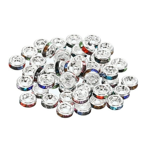 4mm Spacer Beads, 100pcs Bead Spacers Rhinestone Round Bulk Beads for Jewelry Making, Silver Colorful