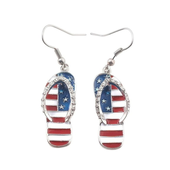 SUSHANG Independence Day Slipper Earrings American Flag Fashion Ear Hook Jewelry Women National Enamel Slippers Shape Dangle Earrings Usa Flags Earrings