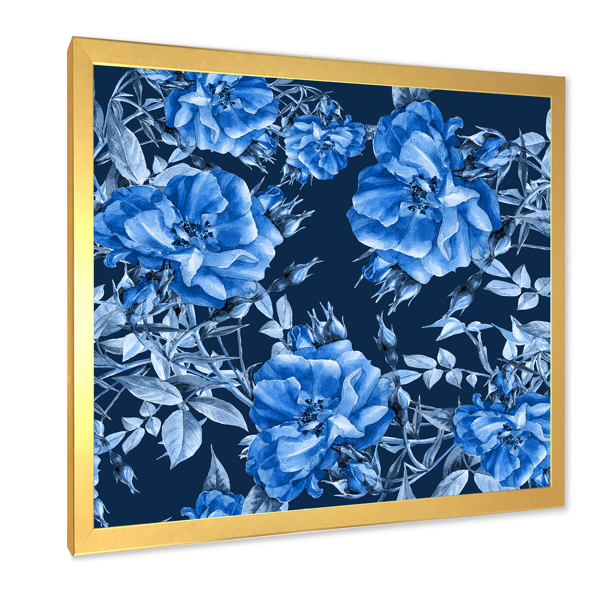 Designart 'Abstract Blue Wildflowers' Modern Framed Art Print