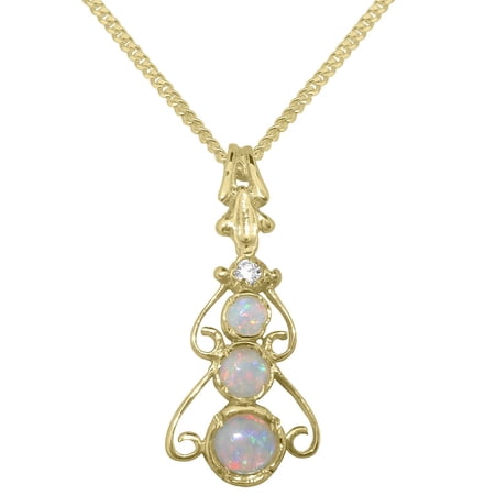 LBG 10k Yellow Gold Natural Opal & Cubic Zirconia Womens Bohemian Pendant & Chain - Chain length 18