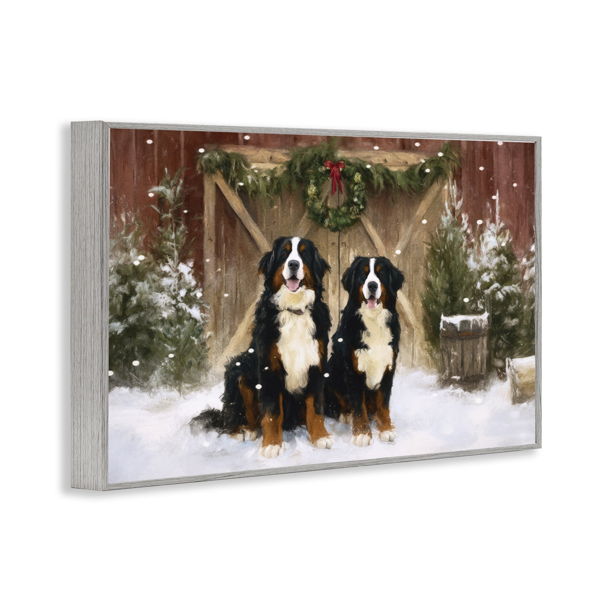Stupell Industries Barnyard Bernese Mountain Dogs Gray Framed Giclee Art, design by Tina LeCour