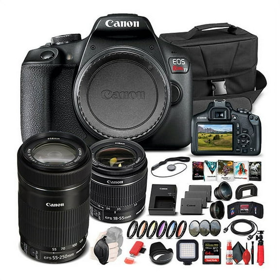 Canon EOS Rebel T7 Camera W/ 18-55mm and EF-S 55-250mm Lens - Advanced Bundle (International Version)