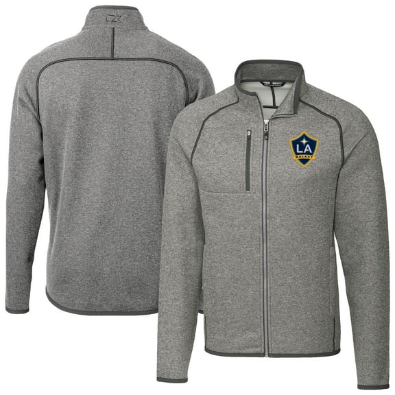 Men's-Cutter & Buck  Heather Gray LA Galaxy Big & Tall Mainsail Sweater-Knit Full-Zip Jacket
