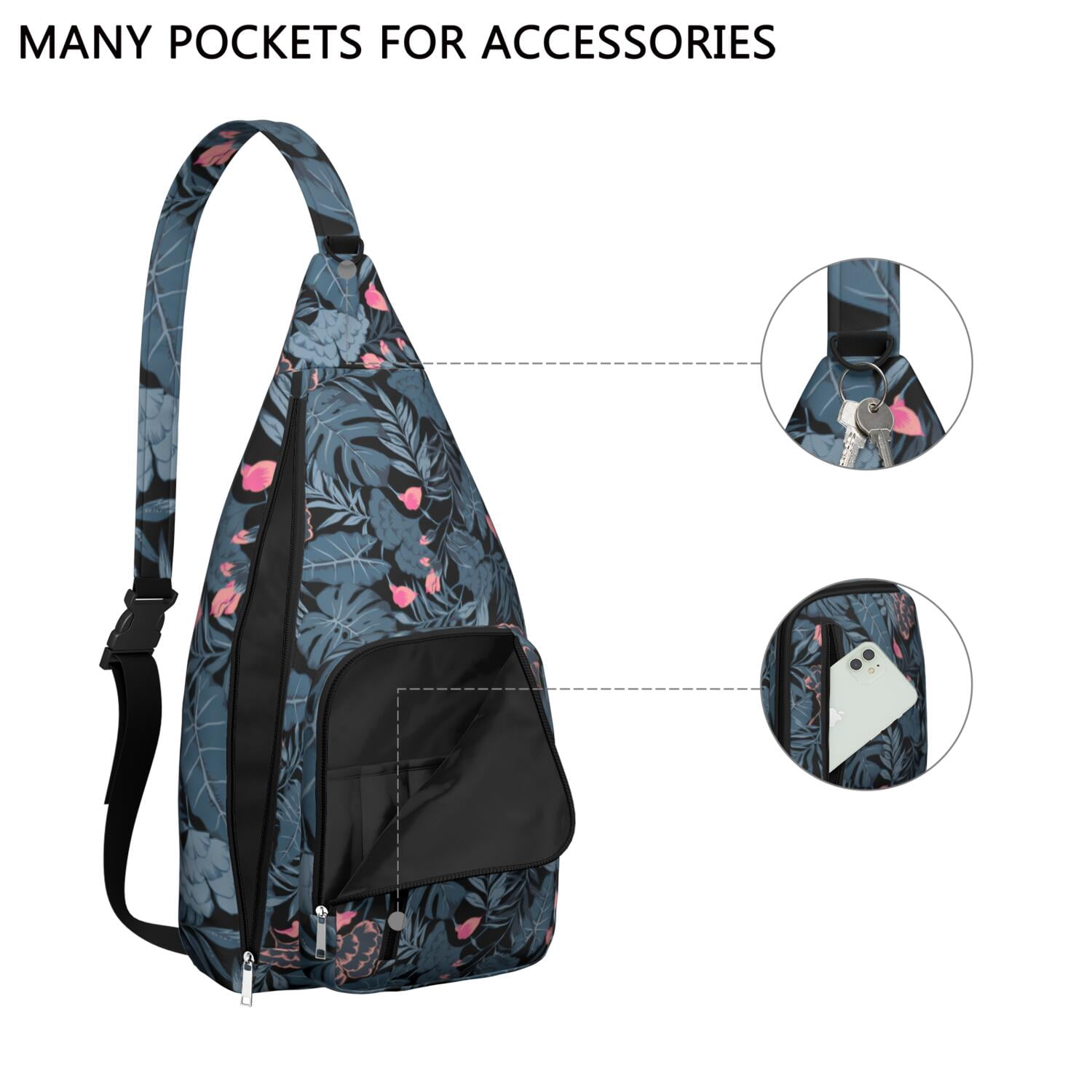 Botanical Jungle Leaves Vibrant Sling Bag for Women & Men, Lightweight with Hide the Keyhole