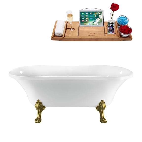 68" Streamline N862BGL-BGL Clawfoot Tub and Tray With Internal Drain