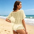 thumbnail image 3 of UDAUDU Women's Sheer Mesh Knit Cover Up Top Short Sleeve See-Through Blouse Casual Loose Beach Crochet Hollow Out Tee Yellow L, 3 of 7