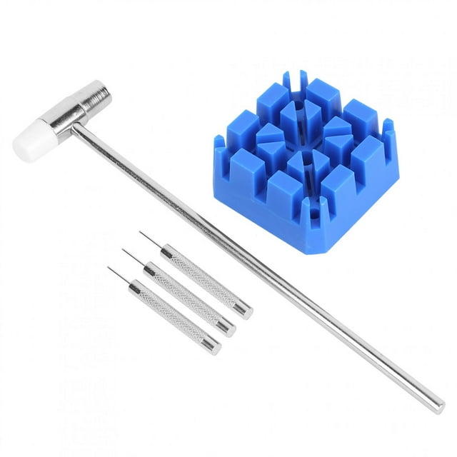 FLAMEEN 6Pcs Watch Repair Tools Set Band Adjustment Holder Hammer Punching Pin Removal Kit,Watch Removal Kit,Watch Link Remover