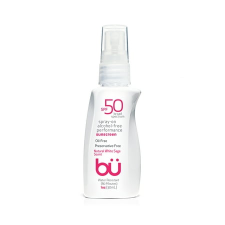 Bu SPF 50 Sunscreen Spray - Sweat & Water-Resistant. Clear Moisturizing Non Comedogenic. Oil & Alcohol Free. Travel Sport Sensitive Skin (White Sage 1 oz)