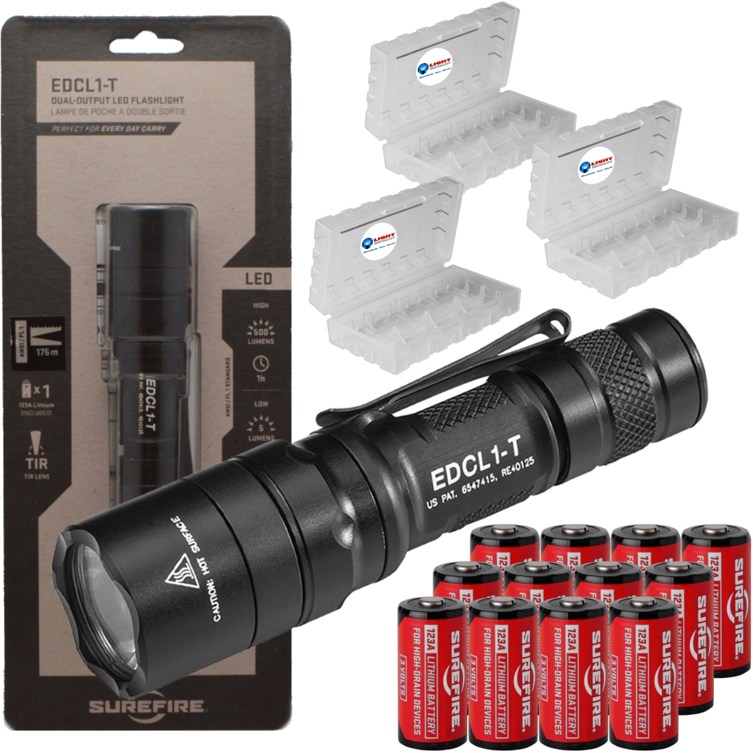 SureFire EDCL1-T Handheld Flashlight Everyday Carry Light EDC 500 Lumen w/  12 Extra Surefire CR123 and 3 Alliance Gadget Battery Boxes