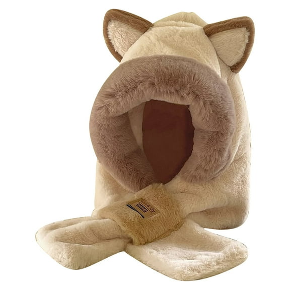 GZWYHT Trapper Hats,Winter Hats Cute Ears 2 In 1 Hat And Scarf Ear Scarf Hat Beanie Hat Scarf Combo Hood Combines A Hat For Women Beanies Hats,Hat for Cold Weather Beige
