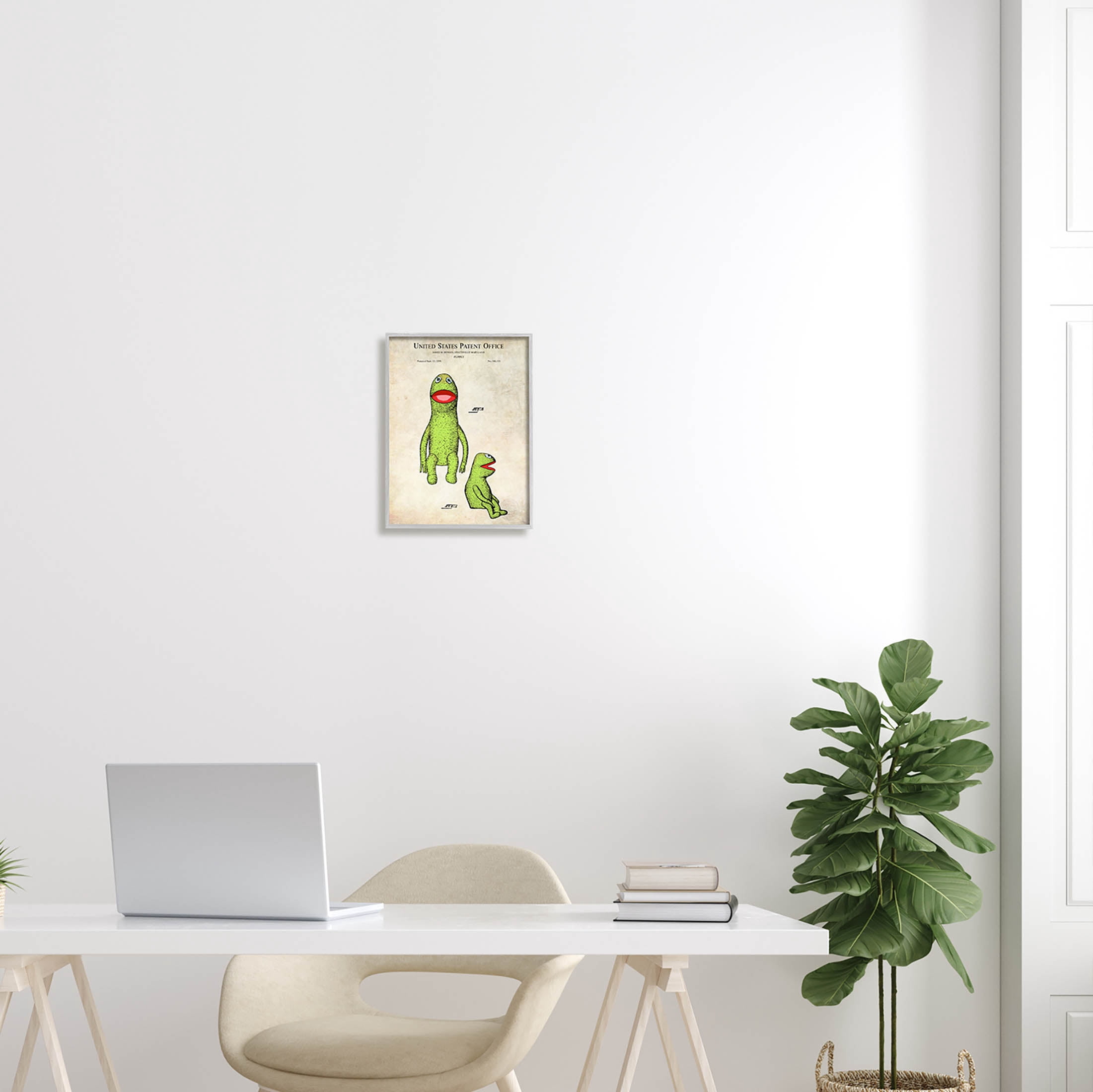 Stupell Industries Vintage Frog Character Puppet Graphic Art Gray Framed Art Print Wall Art, Design by Karl Hronek