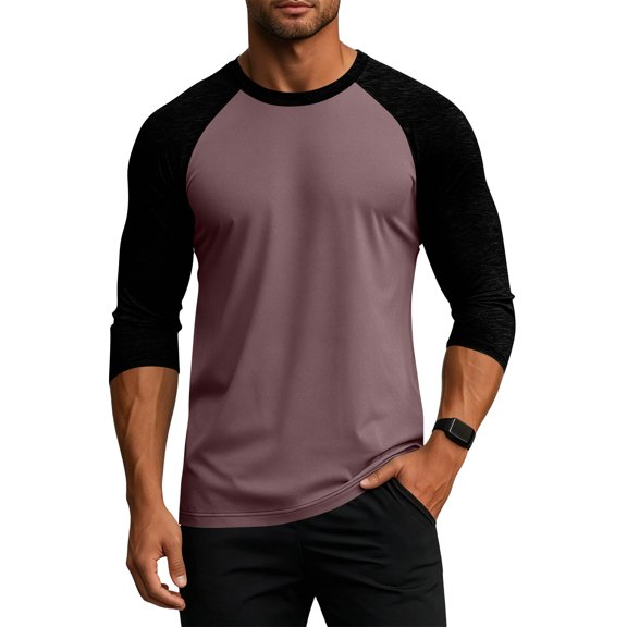 Havenx Men's Baseball Shirt Raglan 3/4 Long Sleeve Crew Neck Jersey Shirt Color Block Moisture Wicking T Shirts Athletic Gym Workout Lightweight Vintage Tops,Pink M