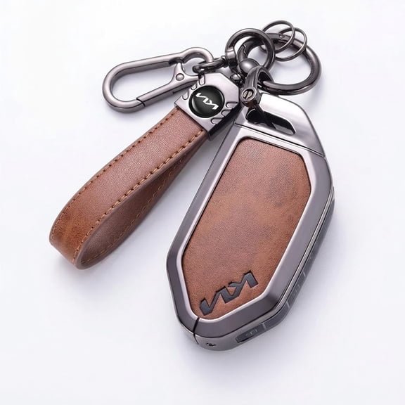 Zinc Alloy Car Key Fob Cover, Full Protection Remote Protector Case Fits for Kia K5, Anti-Scratch Metal Key Shield - Brown