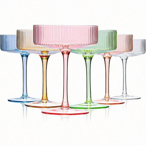 Colored Coupe Glasses Set of 6 Vintage Art Deco Colorful Champagne Coupe glasses 9 ozRibbed Martini Cocktail GlassesColored Cocktail Glasses Set for Espro Martini Champagne
