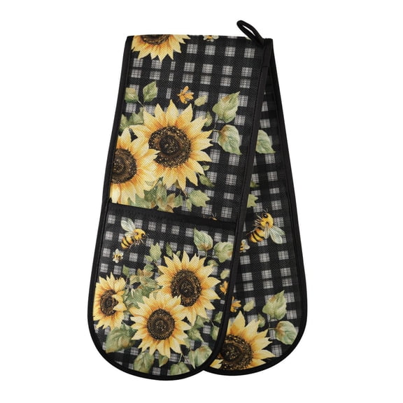 35" x7" Double Oven Mitt Heat Resistant Oven Gloves Withstands Up to 200°C for Kitchen Baking & BBQ Beautiful Sunflowers