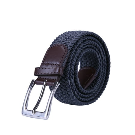 HDE Men's Braided Elastic Stretch Belt Leather Woven Design Silver Finish