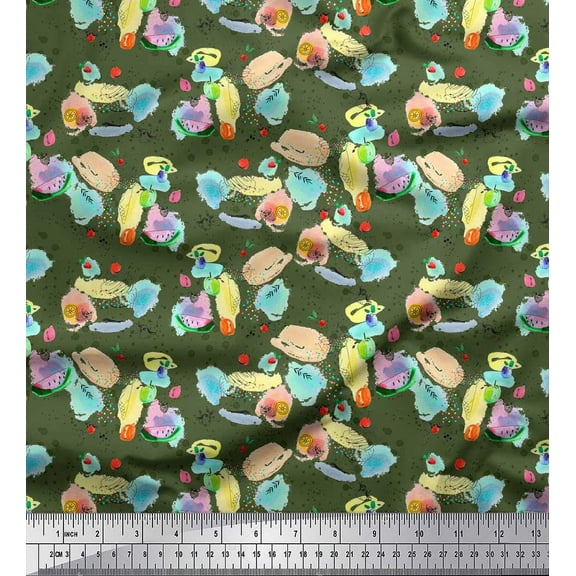 Soimoi Green Cotton Voile Fabric Cookies & Cupcake Food Printed Fabric 1 Yard 42 Inch Wide
