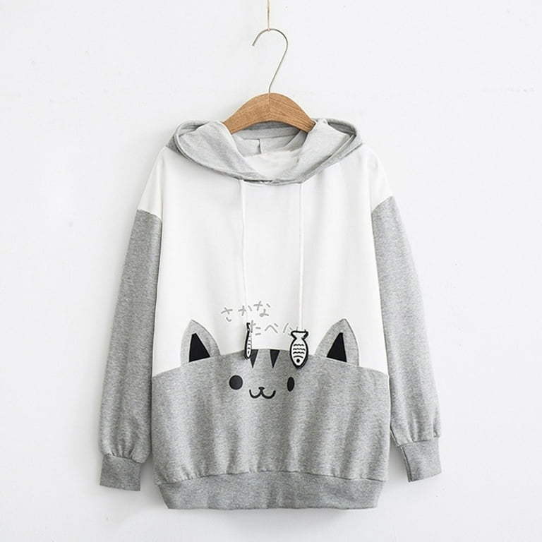 Cat Pattern Zip up Hoodie Kitten Front Zipper Pocket Men 