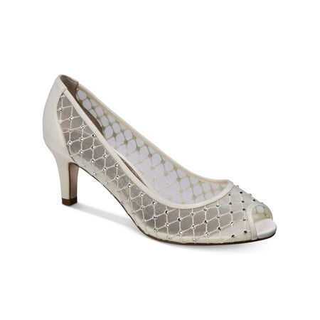

ADRIANNA PAPELL Womens Silver Mesh Rhinestone Padded Jamie Peep Toe Kitten Heel Slip On Pumps Shoes 5.5 M