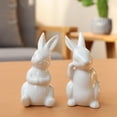 thumbnail image 3 of Inteprter Figuritas de porcelana conejito conejo blanco Animal ornamento liebre lindo escritorio hecho a mano estatua adornos de regalo Decoración del hogar Escribe un, 3 of 6