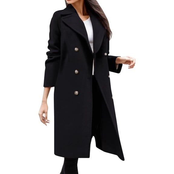 HTNBO Women's Wool Blend Trench Winter Jackets Mid Long Warm Pea Coats Dressy Casual Double Breasted Overcoat with Pockets