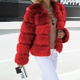 thumbnail image 3 of Yigetop Fur Coats for Women European and American Wool Imitation Jacket Women's Short Long Sleeve Faux Leather Coat Faux Fur Jacket Women Red S, 3 of 7
