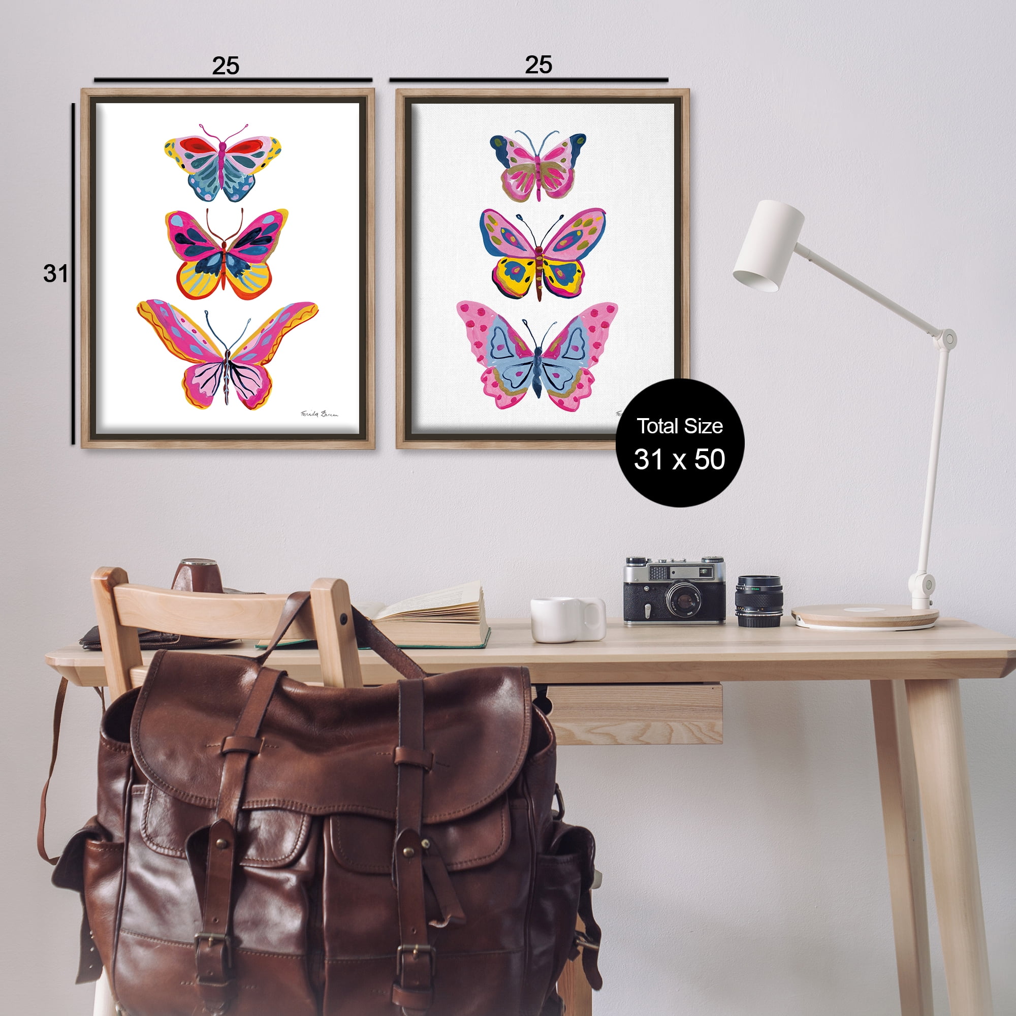 Stupell Industries Bright Flutter Butterflies Insects Painting Brown Floater Framed Canvas Art Print Wall Art, 31 x 25, Set of 2