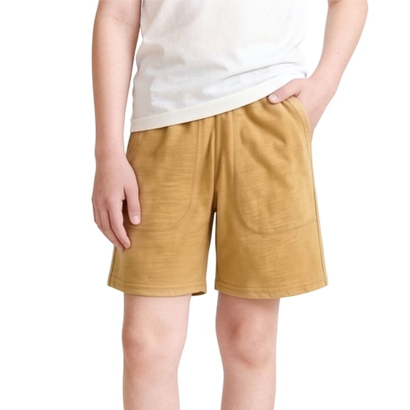 Ultrave Boys' Casual Summer Shorts, Elastic Waist Solid Color Shorts with Side Pockets for Kids and Teens 1-12Y