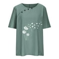 thumbnail image 4 of Womens Tops Under $10 Women Print Short Sleeve Loose Button Round-Neck Shirt Solid Blouse Tops Green Xl, 4 of 6