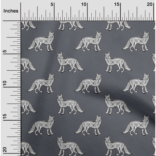 oneOone Organic Cotton Poplin Twill Fabric Fox Block Printed Craft Fabric BTY 42 Inch Wide
