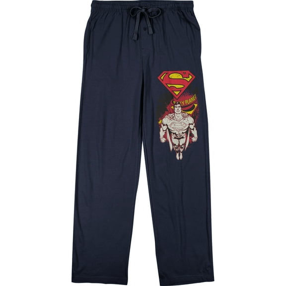 DC Comic Book Men's Classic Superman & Logo Navy Blue Sleep Pajama Pants-Medium