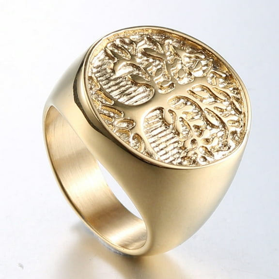 Fashionable Golden Tree Of Life Titanium Steel Ring Personality Men's Punk Ring Ornament