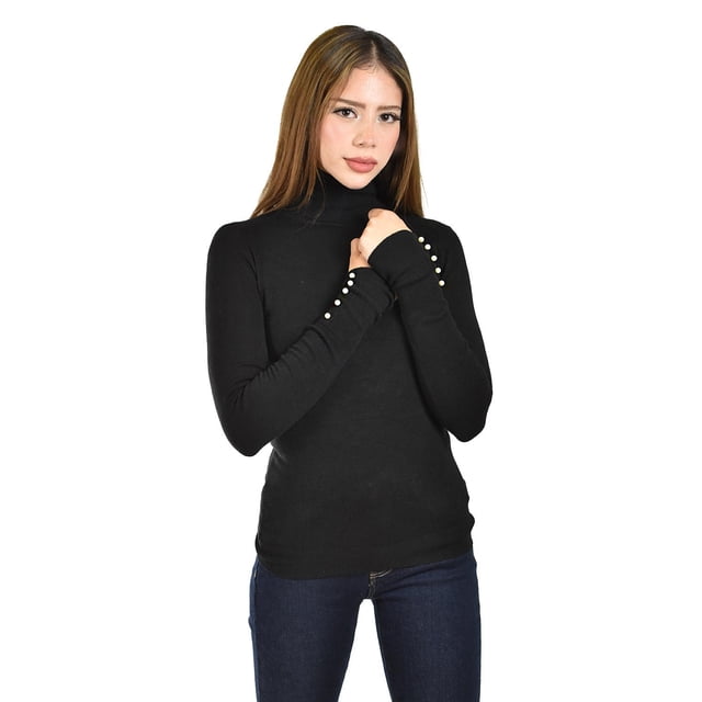 Sueter de cuello alto con perlas Roman Fashion /Juvenil, 7903 (Negro) negro EG