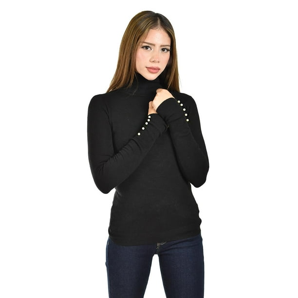 Sueter de cuello alto con perlas Roman Fashion /Juvenil, 7903 (Negro) negro G