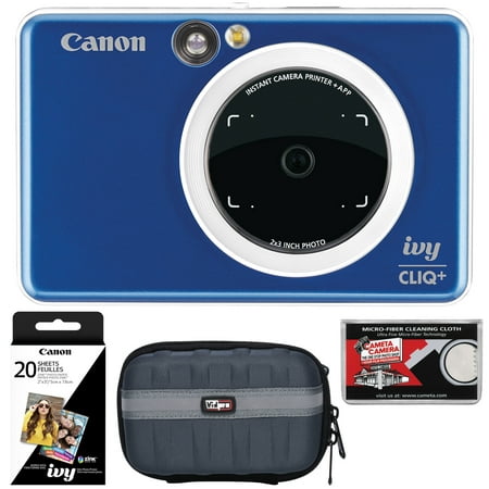 Canon IVY Cliq+ Instant Digital Camera Printer + App via Bluetooth (Sapphire Blue) with 20 Color Prints + Case (Best Thermal Camera App For Iphone)