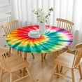 thumbnail image 3 of Colorful Rainbow Tie Dye Spiral Pattern Round Fitted Tablecloth with Elastic Edge,Dining Table Cover Waterproof,Outdoor Round Tablecloth for Camping,Dining,Indoor and Outdoor, 3 of 7