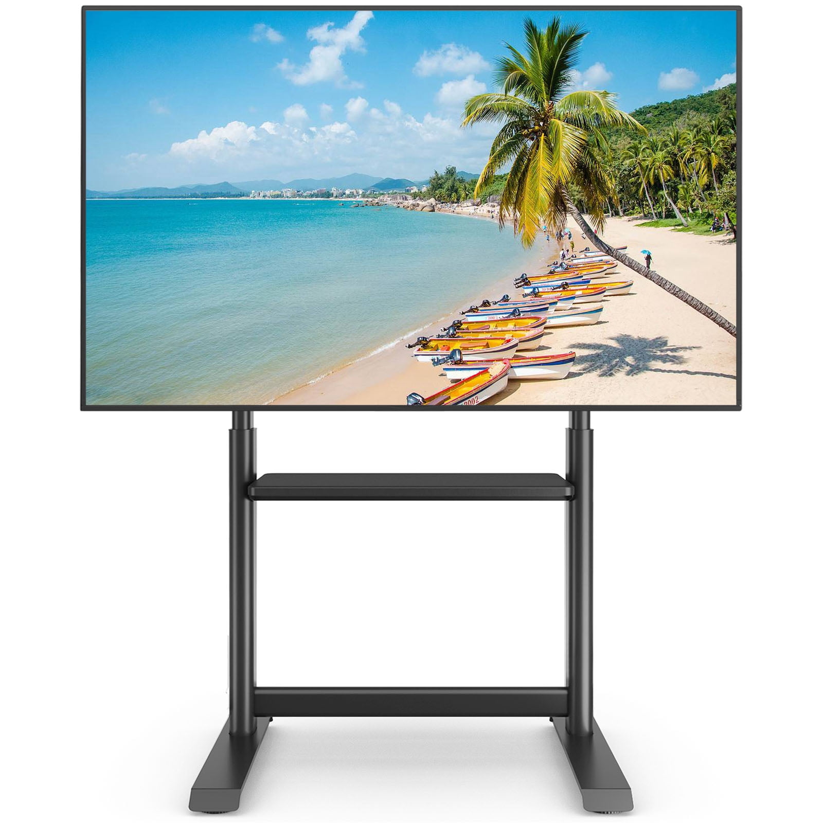 RTVR Floor TV Cart Stand with Mount for 55 to 100 inch Screens up to 150 lbs Heavy Duty Conner TV Stand, Black