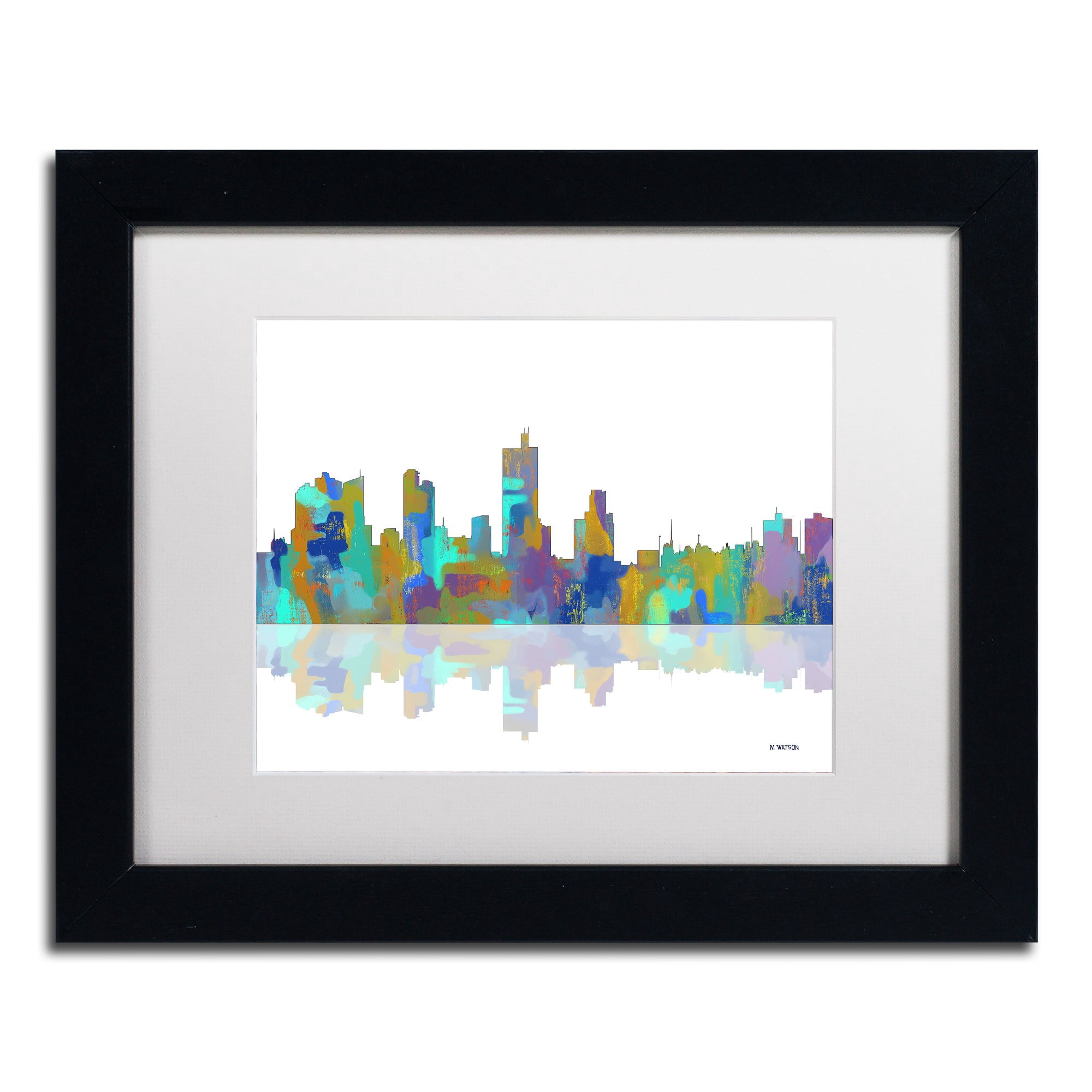 Trademark Fine Art "Fort Worth Texas Skyline" Canvas Art by Marlene Watson White Matte, Black Frame
