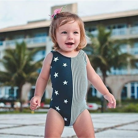 Toddler Baby Girls Sleeveless Stars Stripe Swimwear Beach Family Romper Clothes